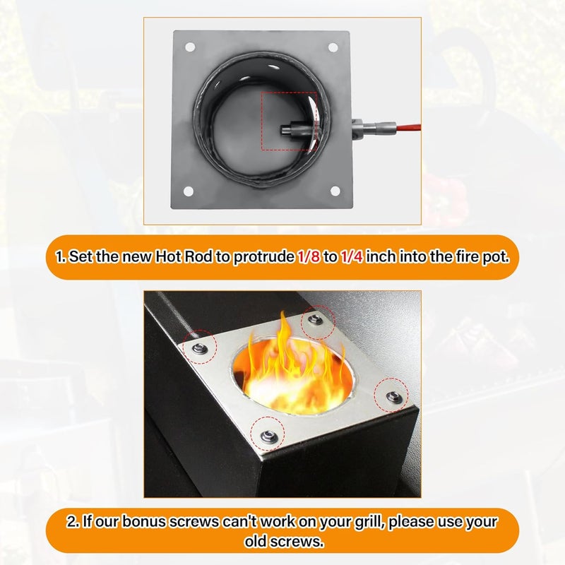 COMVIEE 304 Stainless Steel Fire Burn Pot and Hot Rod Ignitor Kit for Pit Boss, Traeger, Camp Chef Pellet Grills, Upgraded Heavy Duty Burner Pot Replacement Parts with Ash Remover, Screws and Fuse - Image 5